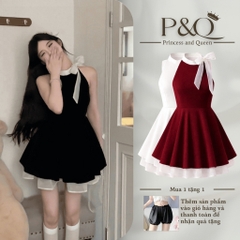Đầm váy xòe chân váy mini vải goothun hai lớp cổ yếm nơ có bigsize | vd37