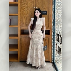 Set áo kèm váy maxi công sở dự tiệc dạo phố vải xô thêu đục lỗ cổ thuyền có bigsize | set13
