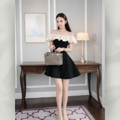 Váy Đầm Tiểu Thư Dáng Ngắn Cúp Ngực Trễ Vai Phối Bèo Trắng Ôm Eo Sexy | Vd110