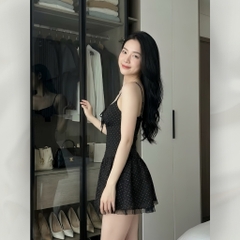 Đầm váy xoè mini chân váy ngắn vải chấm bi có mút khoét ngực gợi cảm siêu xinh đi chơi  | vd99