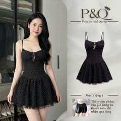 Đầm váy xoè mini chân váy ngắn vải chấm bi có mút khoét ngực gợi cảm siêu xinh đi chơi  | vd99