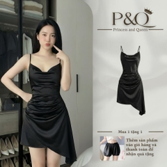 Đầm Váy Lụa 2 Dây Cổ Đổ Mini Xẻ Vạt Chéo Eo Nhún Thanh Lịch Quyến Rũ Dự Tiệc, Đi Chơi | vd115