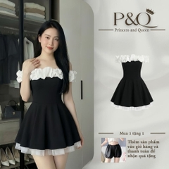 Đầm Trễ Vai Dáng Ngắn Phối Bèo Trắng Sang Chảnh Ôm Eo Tôn Dáng Tiểu Thư Sang Trọng | vd120
