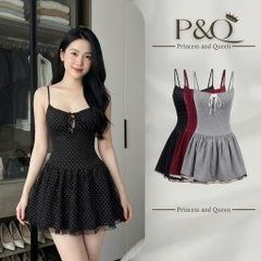 Đầm váy xoè mini chân váy ngắn vải chấm bi có mút khoét ngực gợi cảm siêu xinh đi chơi  | vd99
