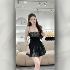 Váy Cúp Ngực Hai Dây Dáng Xòe Phối Ren Quyến Rũ Phong Cách Hàn Quốc | vd129