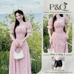 Đầm váy xòe maxi tay bồng hai lớp vải hoa thêu đục lỗ có bigsize | vd35