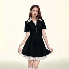 Đầm váy xòe chân váy ngắn vải goothun cổ sơ mi hai lớp có bigsize | vd32