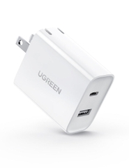 Bộ sạc 2 cổng sạc USB type C và A màu trắng Ugreen 60467 30W
