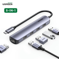 Bộ chuyển từ USB Type C Ugreen 20197 5 trong 1 HDMi 4K 30hz + 4 * USB 3.0