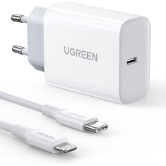 ộ sạc + cáp sạc nhanh Lightning Ugreen 50698 1M PD 20W USB-C 3.0 Màu Trắng