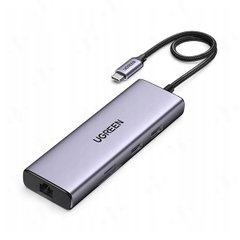 Bộ chuyển đổi Ugreen 90119 4K 60Hz 60w PD Type C sang 2×USB 3.0 + 1×USB 2.0 + 2×HDMI + gigabits LAN RJ45 1000M + SD + TF