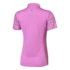 ÁO GOLF NỮ HANDEE TAY NGẮN TÍM PHỐI HOA VĂN TRỤ CỔ