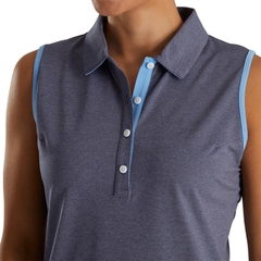 Áo Footjoy Short Sleeve Houndstooth Trim Pique Shirt Navy Heather