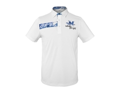 ÁO POLO NGẮN TAY HANDEE PRO GOLF HỌA TIẾT LÁ CÂY SỌC NGANG - màu trắng xanh