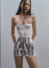 RAW Text Printed Strapless Dress