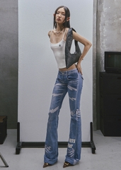 RAW Low Waist Printed Flared Jeans