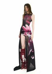 BONG Blooms Hand Drawn Front Thigh Ruched Layer Dress
