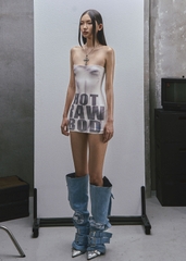 RAW Text Printed Strapless Dress