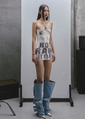 RAW Text Printed Strapless Dress