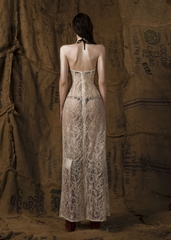 Mother Halter Neck Sheer Lace Split Dress