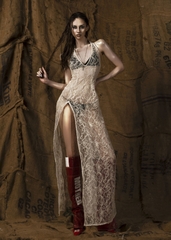 Mother Halter Neck Sheer Lace Split Dress