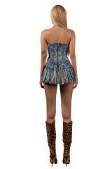 POP Strapless Pleated Denim Mini Dress