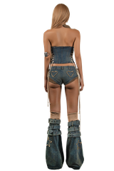 POP Lace Up Side Denim Micro Shorts