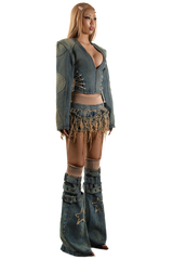 POP Distressed Layered Denim Mini Skirt