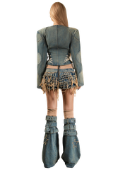 POP Distressed Layered Denim Mini Skirt