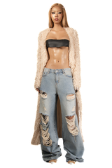 POP Beige Faux Fur Long Coat