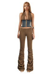 POP Ruched Flared Knitted Long Pants