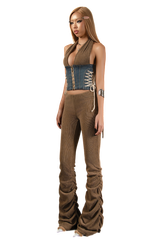 POP Ruched Flared Knitted Long Pants