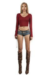 POP Long Sleeve Vneck Cropped Top