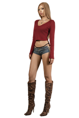 POP Long Sleeve Vneck Cropped Top