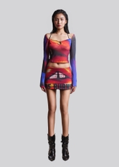 IUNU Long Sleeve Cutout Mesh Top