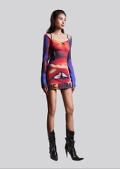 IUNU Long Sleeve Cutout Mesh Top