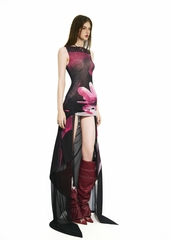 BONG Blooms Hand Drawn Front Thigh Ruched Layer Dress