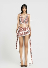 MAP Striped Asymmetric Pleated Skirt