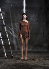 NONE Asymmetric Split Thigh Mini Dress