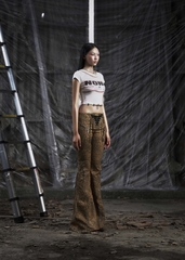 NONE Printed Lace Up Flared Jean