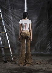 NONE Printed Lace Up Flared Jean