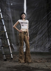 NONE Printed Lace Up Flared Jean