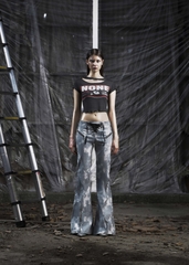 NONE Printed Lace Up Flared Jean