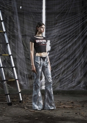 NONE Printed Lace Up Flared Jean