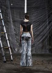 NONE Printed Lace Up Flared Jean