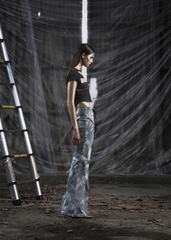 NONE Printed Lace Up Flared Jean