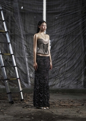 NONE Ruched Mesh Maxi Skirt