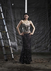 NONE Gray Lace Up Corset