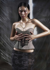 NONE Gray Lace Up Corset