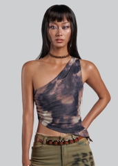 IUNU One Shoulder Sleeveless Mesh Top